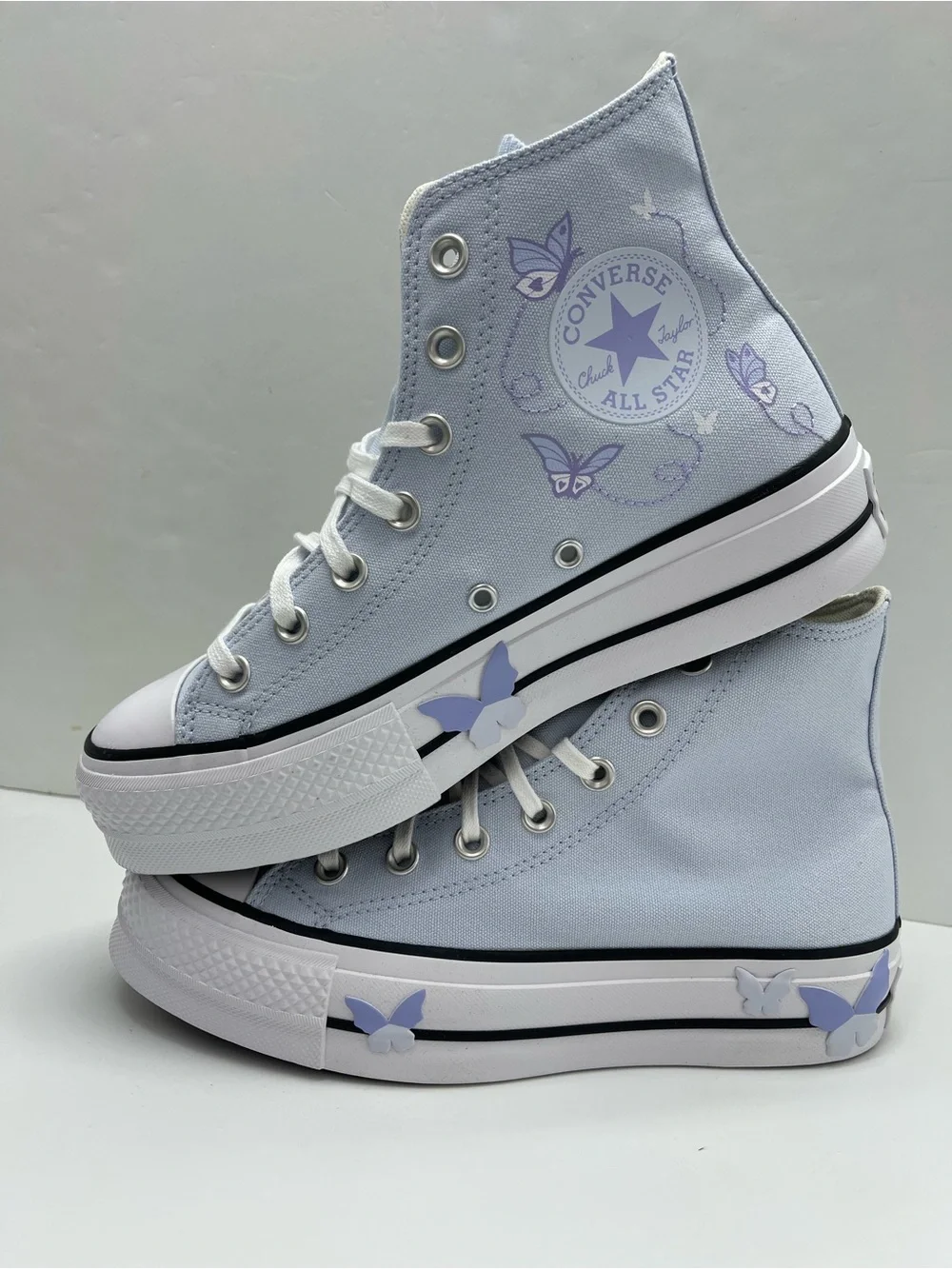 Converse CTAS LIFT HI BLUE SUPERMOON/WHITE/BLk Platform Purple Butterfly Accents